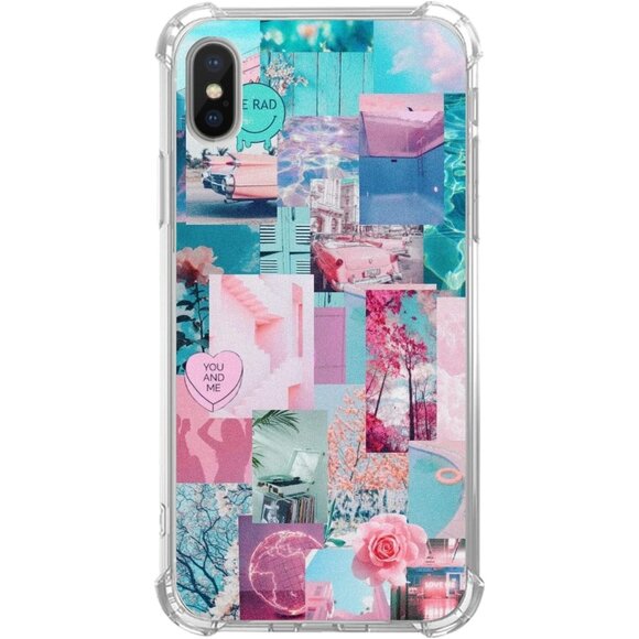 Vintage retro Pink and Blue Collage Case for iPhone Xs iPhone X girly - Picture 1 of 8